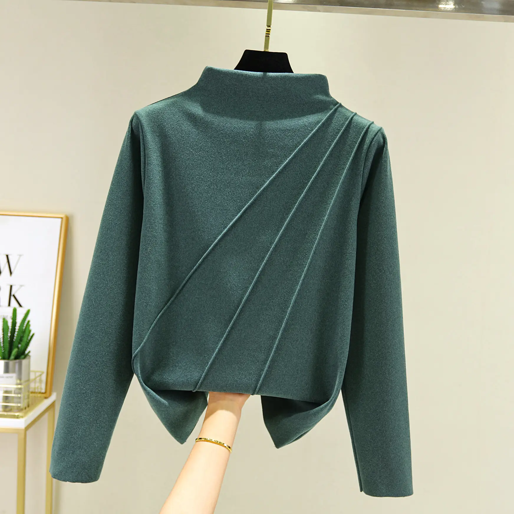 Women Double-Sided Thermal Turtleneck Shirt Large Black - Image 4