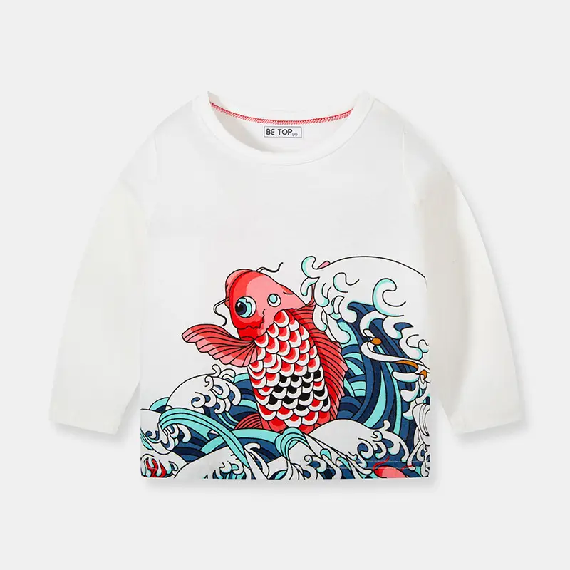 Children's Long Sleeve T-Shirt White Cotton Lion Dance Print - Image 7