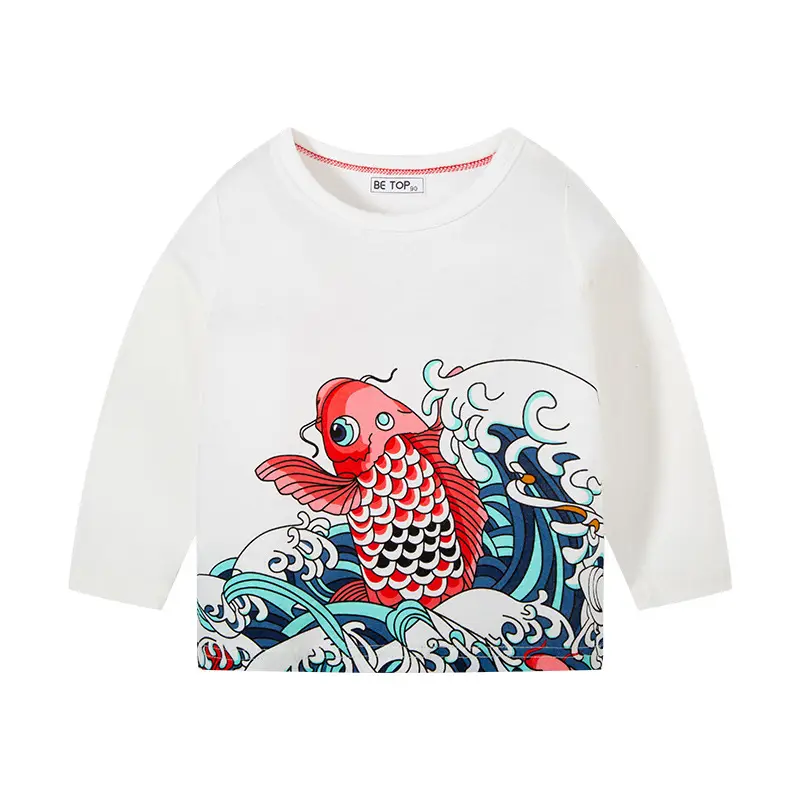 Children's Long Sleeve T-Shirt White Cotton Lion Dance Print - Image 4