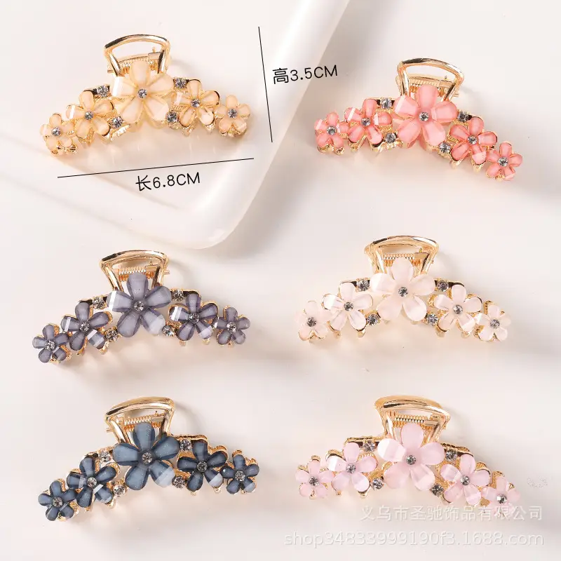 Crystal Flower Hairpin with Gold Plated Clasp