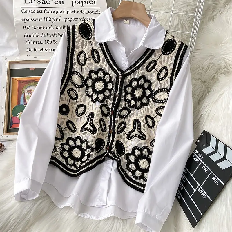 Women's Lace Hollow-out Vest with Hook Sleeve
