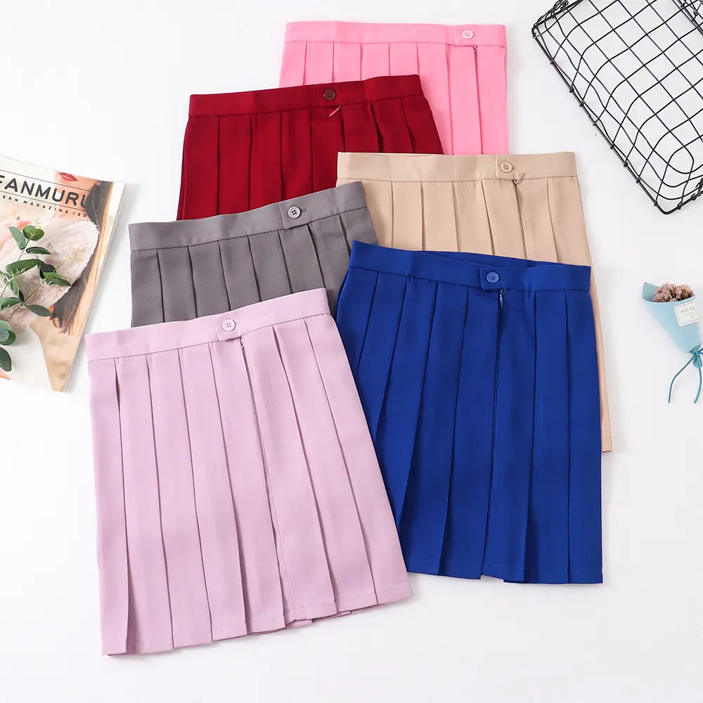 Spot Japanese Pleated Skirt Macaron Solid Color - Image 17