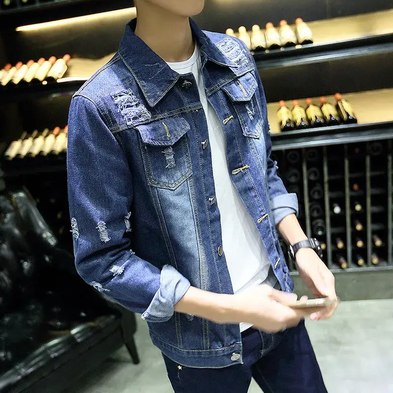 Men's 2020 Distinctive Ripped Denim Jacket Slim Fit - Image 4