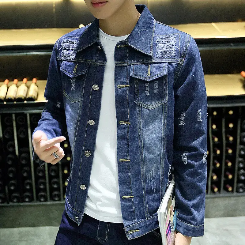 Men's 2020 Distinctive Ripped Denim Jacket Slim Fit - Image 5