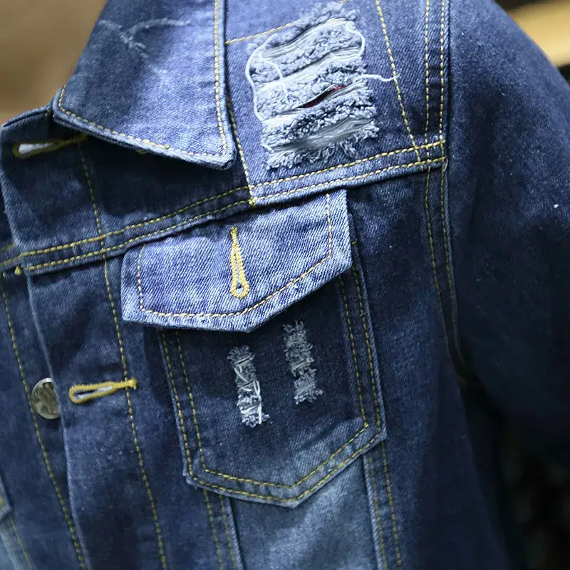 Men's 2020 Distinctive Ripped Denim Jacket Slim Fit - Image 6