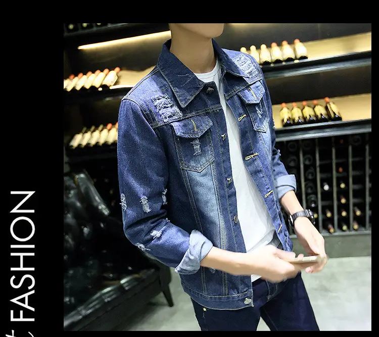 Men's 2020 Distinctive Ripped Denim Jacket Slim Fit — feature 11