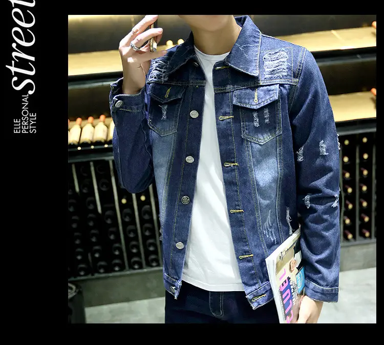 Men's 2020 Distinctive Ripped Denim Jacket Slim Fit — feature 12