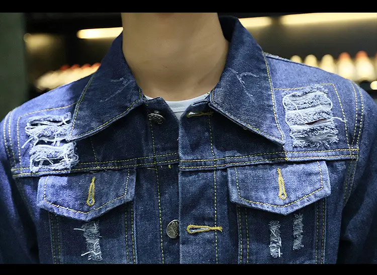 Men's 2020 Distinctive Ripped Denim Jacket Slim Fit — feature 15