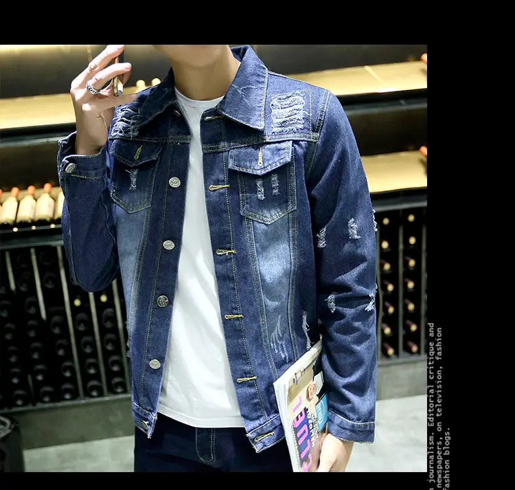 Men's 2020 Distinctive Ripped Denim Jacket Slim Fit — feature 3
