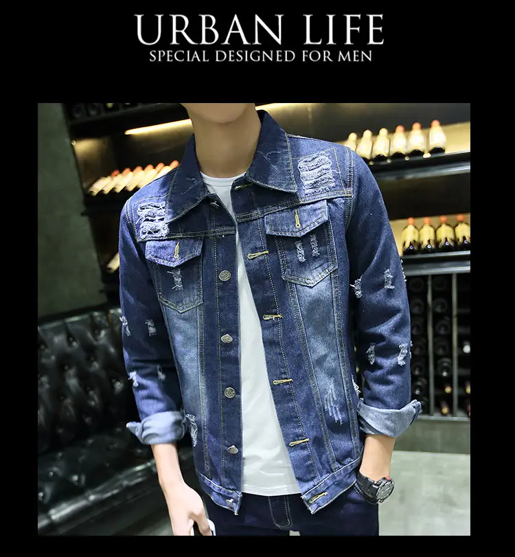 Men's 2020 Distinctive Ripped Denim Jacket Slim Fit — feature 5