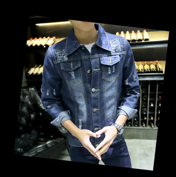 Men's 2020 Distinctive Ripped Denim Jacket Slim Fit — feature 8