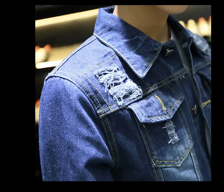 Men's 2020 Distinctive Ripped Denim Jacket Slim Fit — feature 9