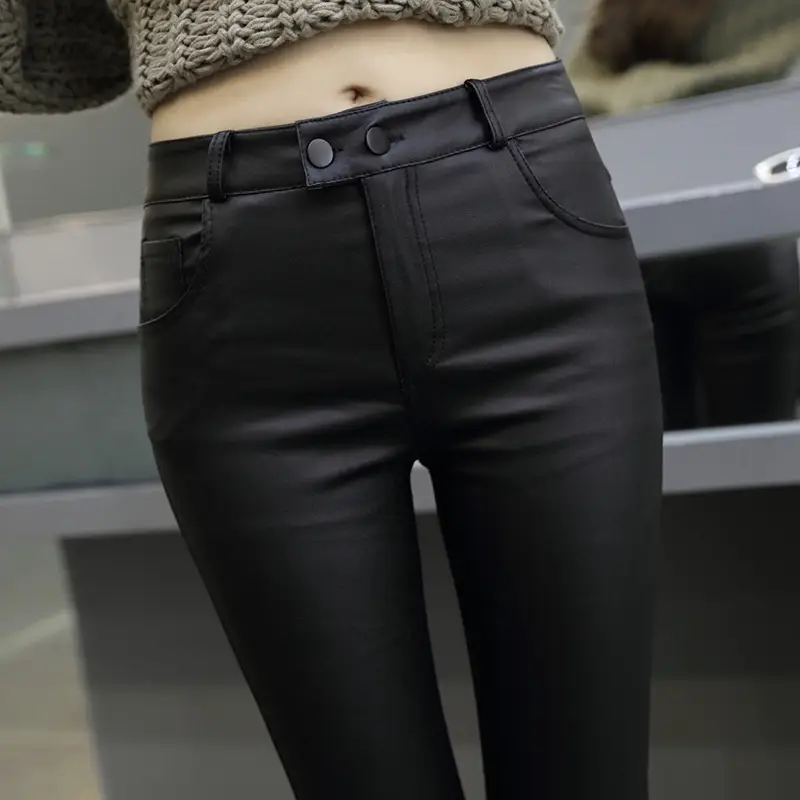 Women's Matte Black Fleece-Lined High Waist Leggings - Image 4