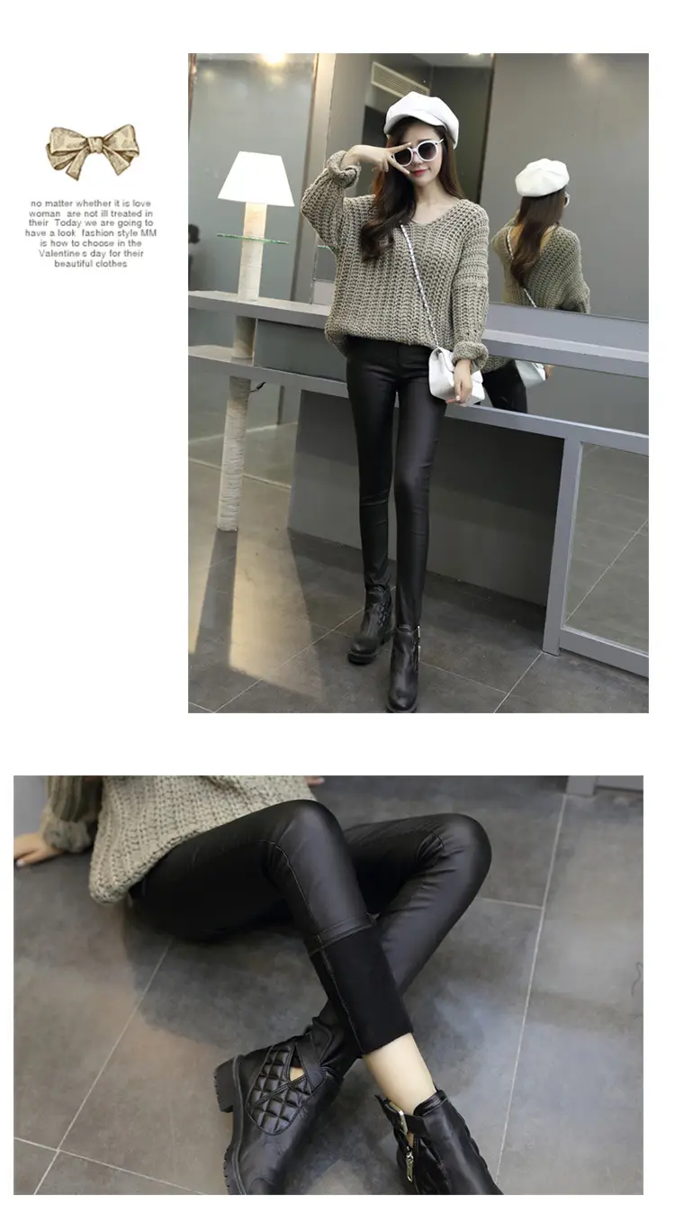 Women's Matte Black Fleece-Lined High Waist Leggings — feature 10