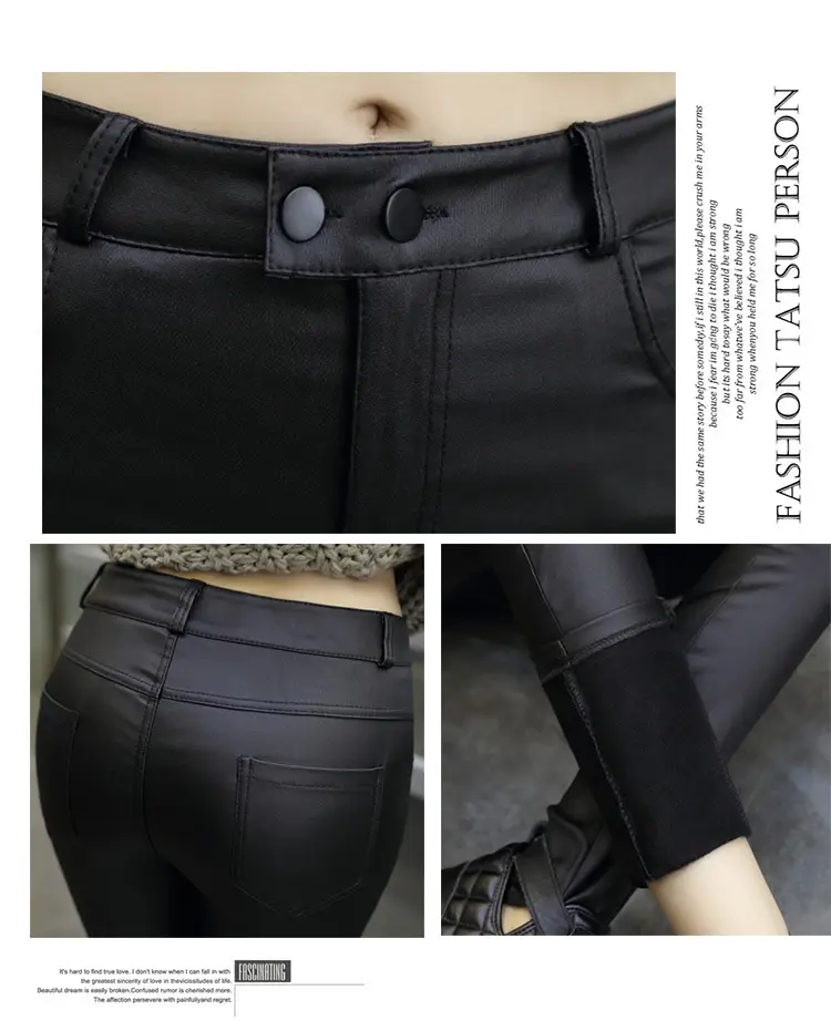 Women's Matte Black Fleece-Lined High Waist Leggings — feature 7