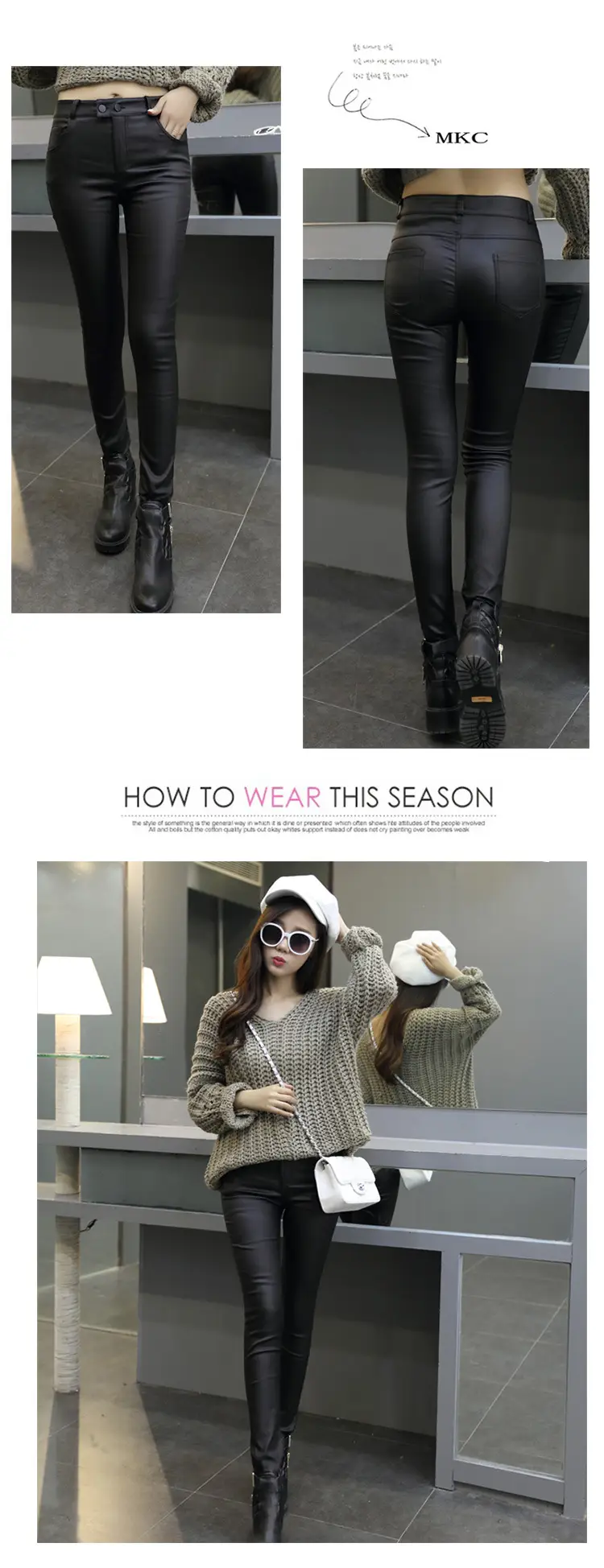 Women's Matte Black Fleece-Lined High Waist Leggings — feature 9