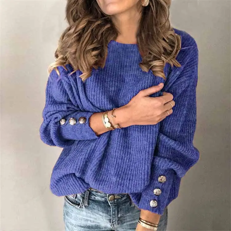 Women's Grey Knit Long Sleeve Button Top T-Shirt - Image 7