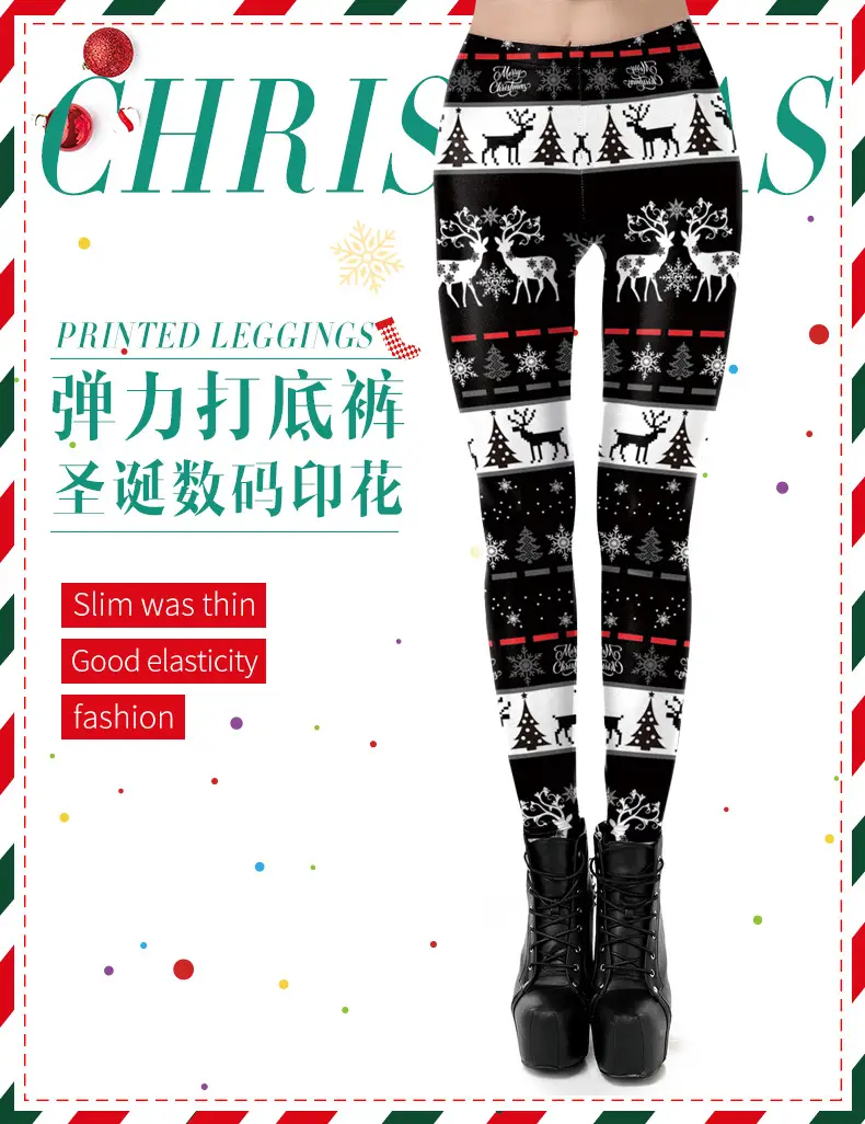 Christmas Print Stretch Leggings Women Red — feature 6