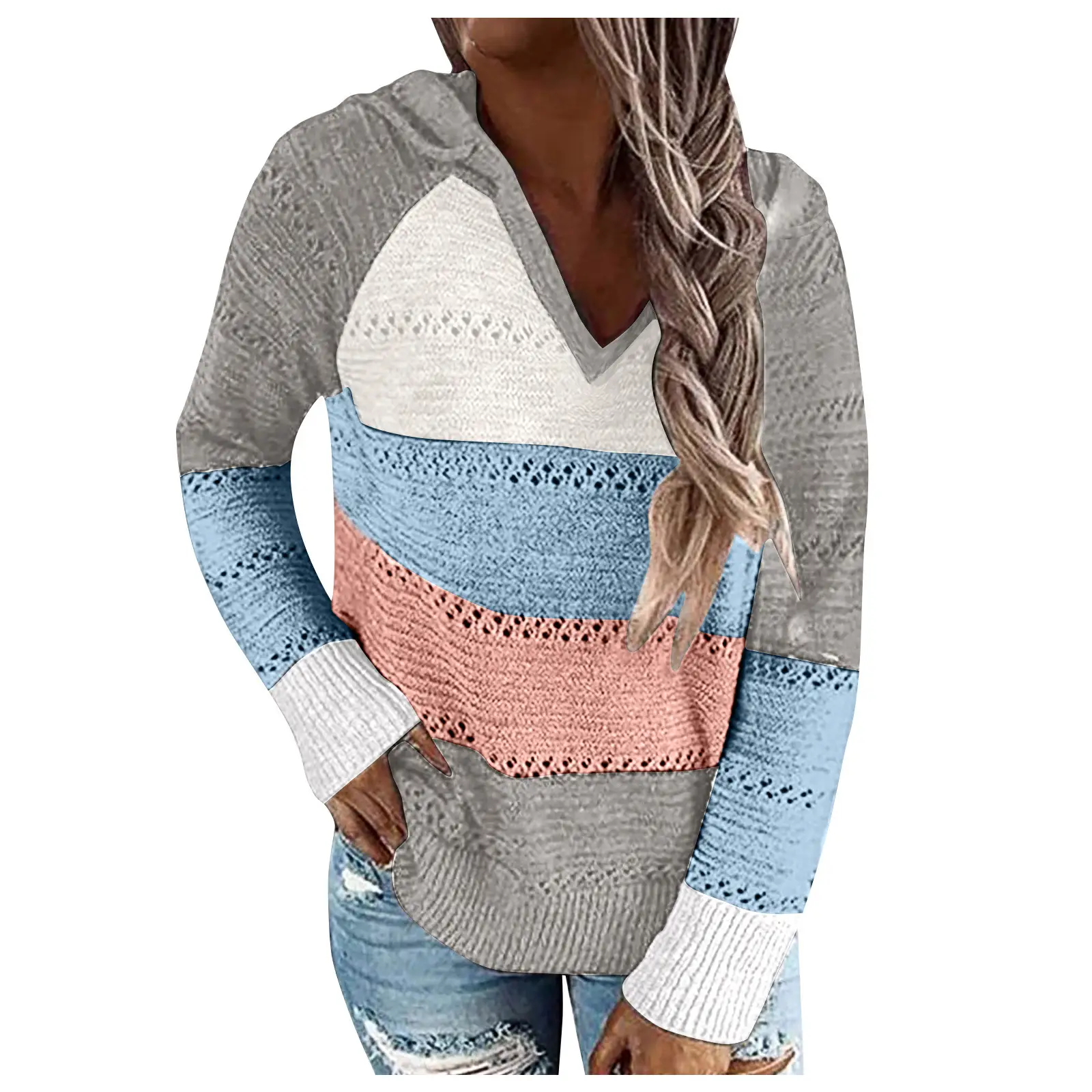 Women Multi Color Knitted Hoodie Winter Sweater - Image 10