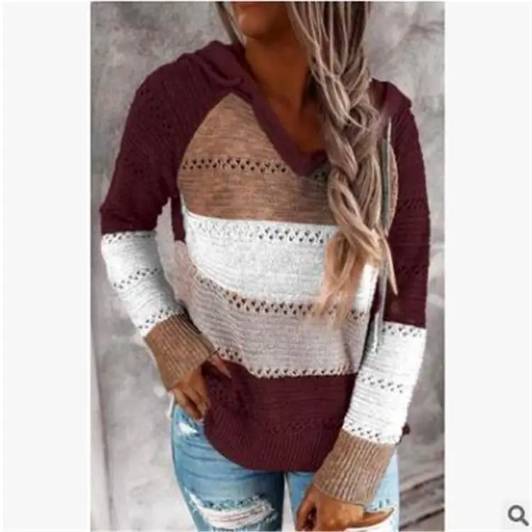 Women Multi Color Knitted Hoodie Winter Sweater - Image 5