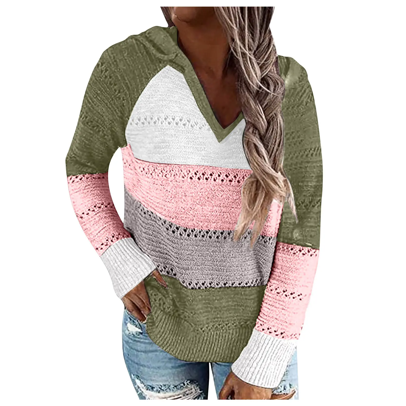 Women Multi Color Knitted Hoodie Winter Sweater - Image 9