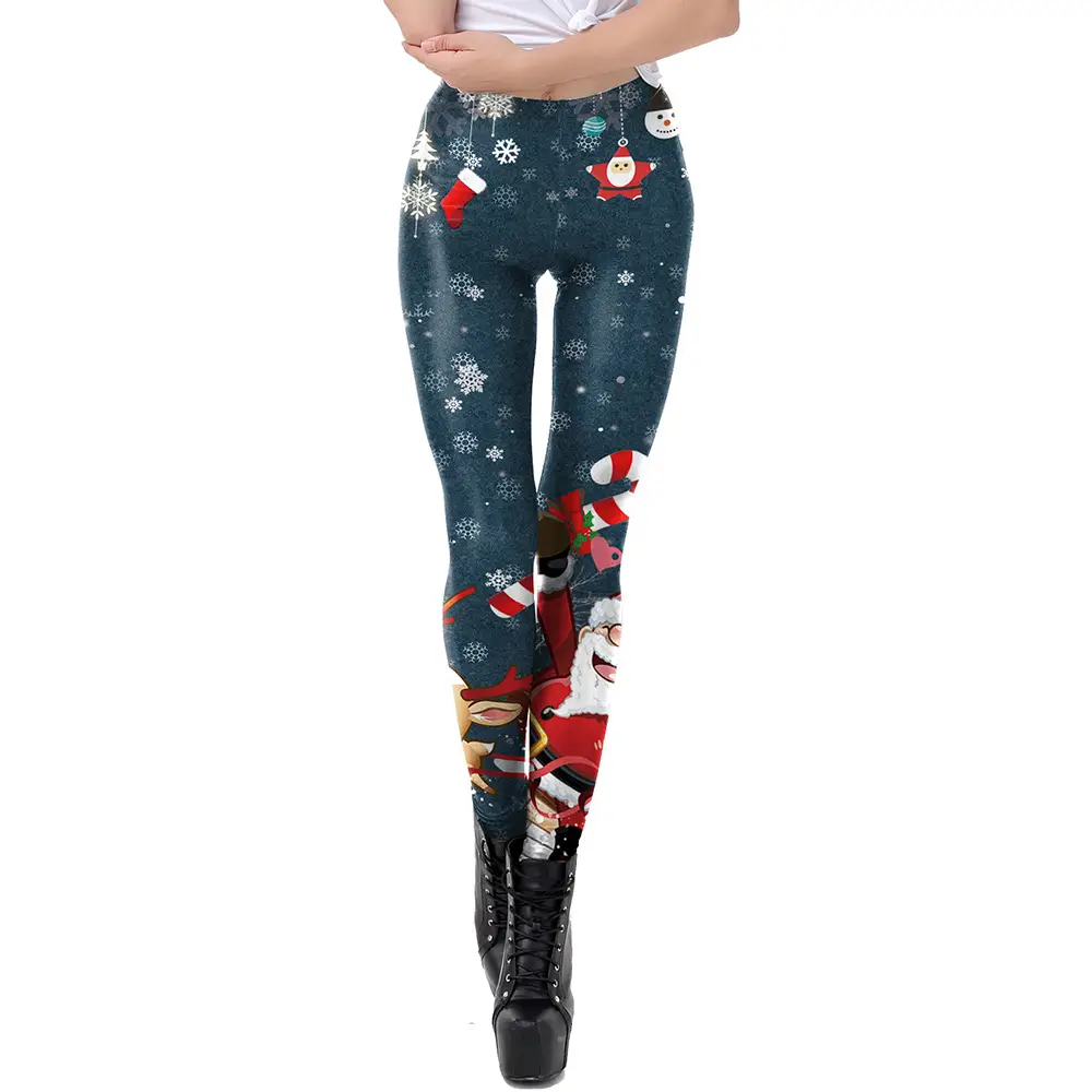 Women's Cross-Lace Leggings with Christmas Print
