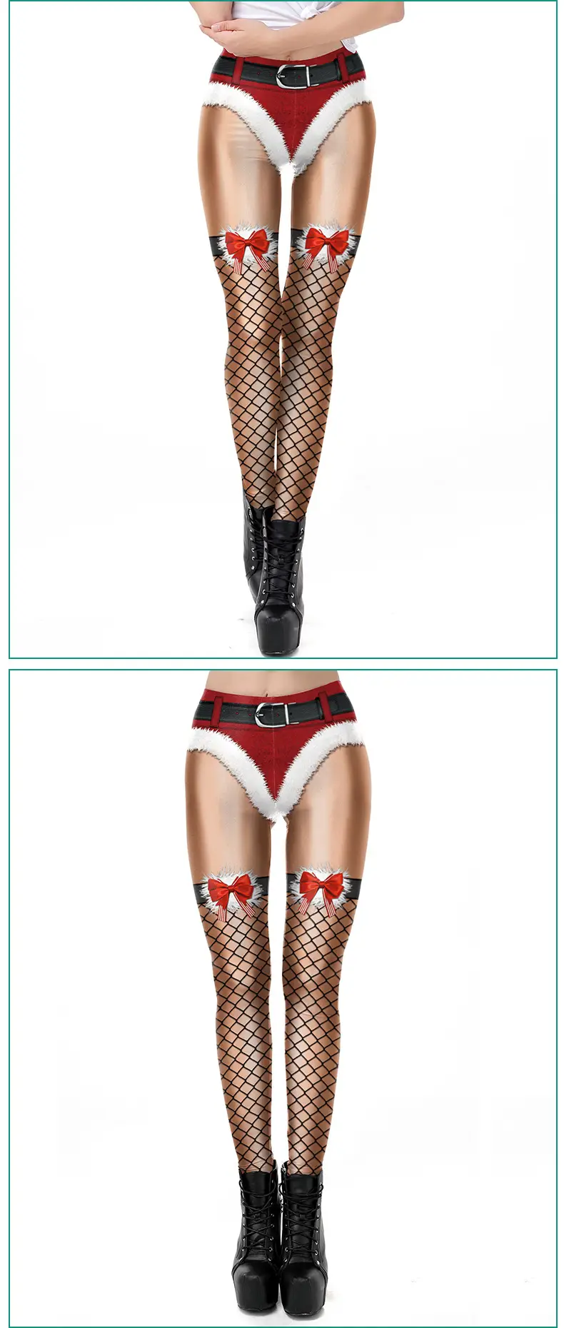 Women's Cross-Lace Leggings with Christmas Print — feature 10