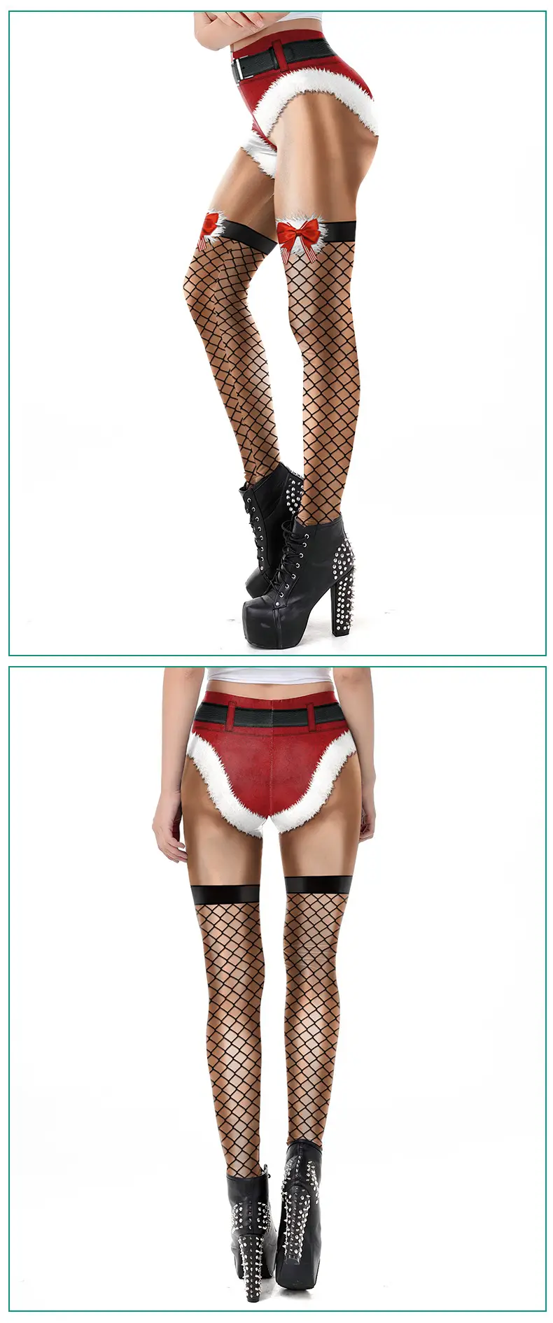 Women's Cross-Lace Leggings with Christmas Print — feature 11