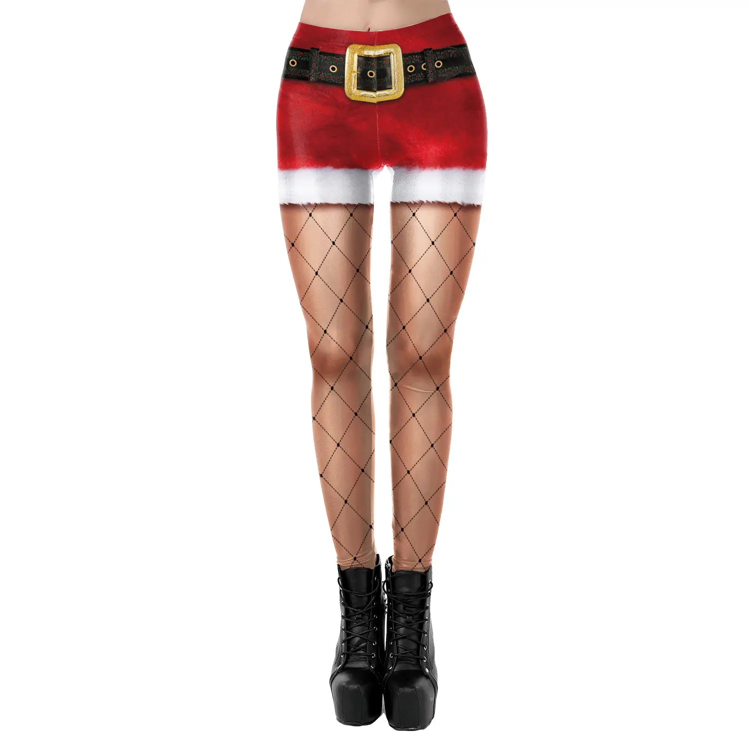 Women's Cross-Lace Leggings with Christmas Print