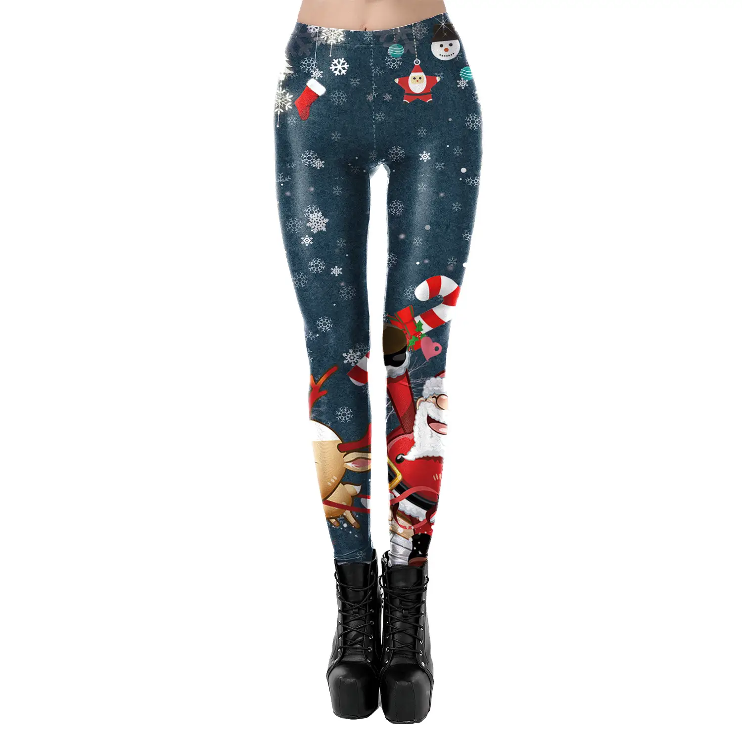 Women's Cross-Lace Leggings with Christmas Print