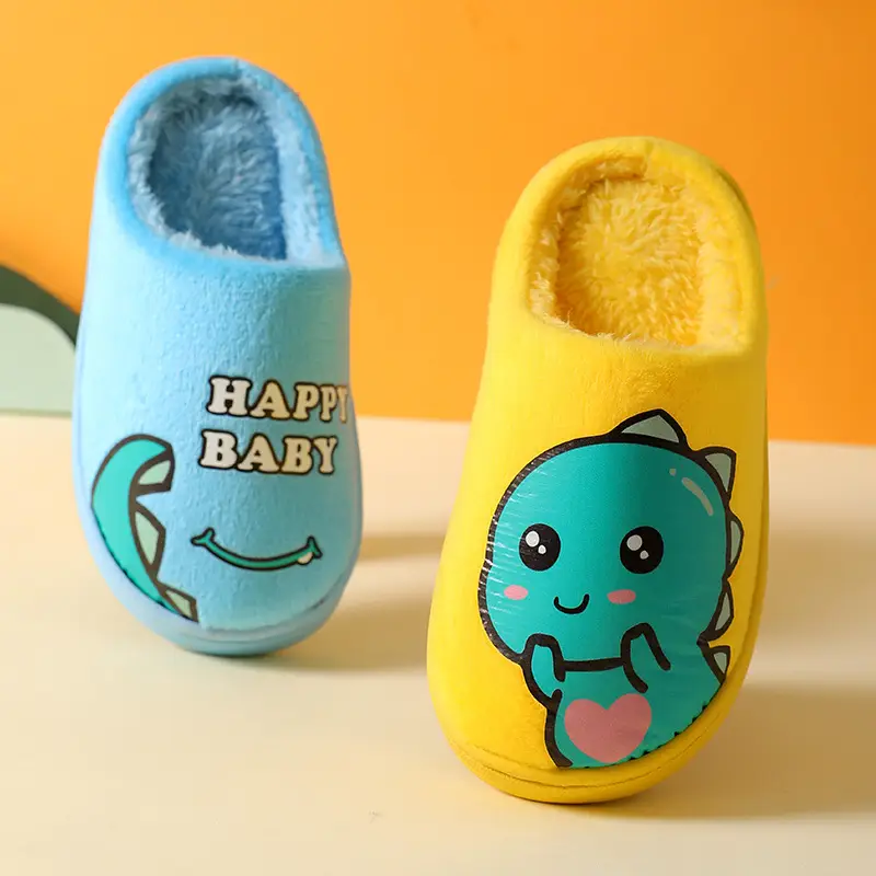 2025 New Cotton Slippers for Kidsren Aged 3-10 Years Old Cartoon Dinosaur Home Indoor Non-Slip Thick-Soled Floor Shoes for Boys and Girls