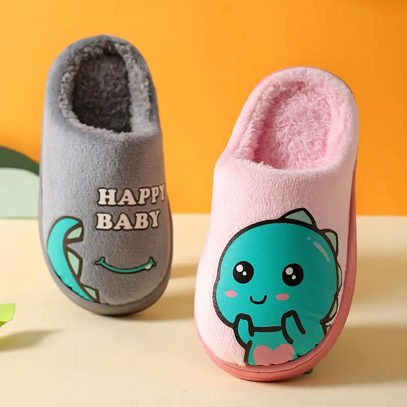 2025 New Cotton Slippers for Kidsren Aged 3-10 Years Old Cartoon Dinosaur Home Indoor Non-Slip Thick-Soled Floor Shoes for Boys and Girls