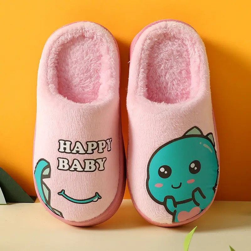 2025 New Cotton Slippers for Kidsren Aged 3-10 Years Old Cartoon Dinosaur Home Indoor Non-Slip Thick-Soled Floor Shoes for Boys and Girls