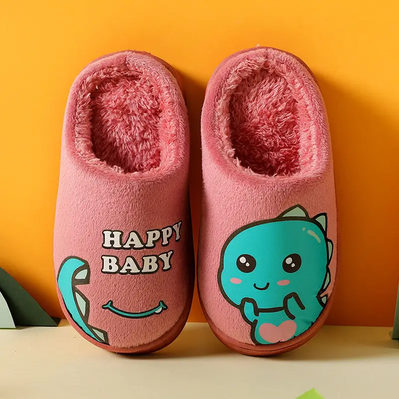 2025 New Cotton Slippers for Kidsren Aged 3-10 Years Old Cartoon Dinosaur Home Indoor Non-Slip Thick-Soled Floor Shoes for Boys and Girls