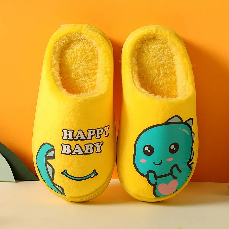 2025 New Cotton Slippers for Kidsren Aged 3-10 Years Old Cartoon Dinosaur Home Indoor Non-Slip Thick-Soled Floor Shoes for Boys and Girls