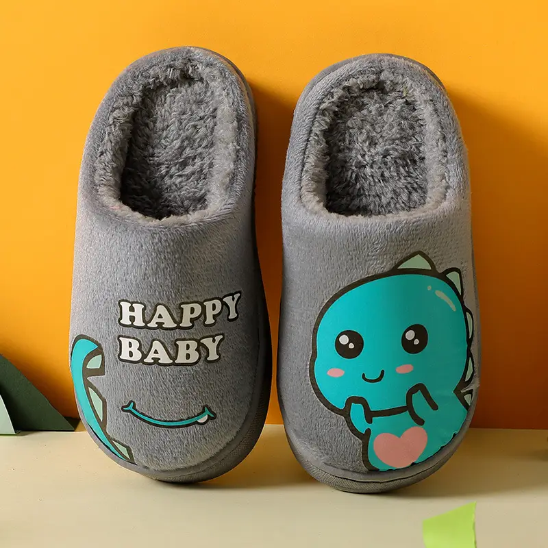 2025 New Cotton Slippers for Kidsren Aged 3-10 Years Old Cartoon Dinosaur Home Indoor Non-Slip Thick-Soled Floor Shoes for Boys and Girls