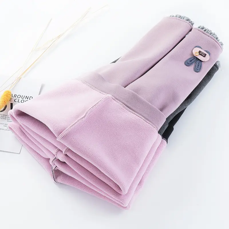 Girls Fleece Leggings Pink Bunny Embroidered Winter Pants - Image 8