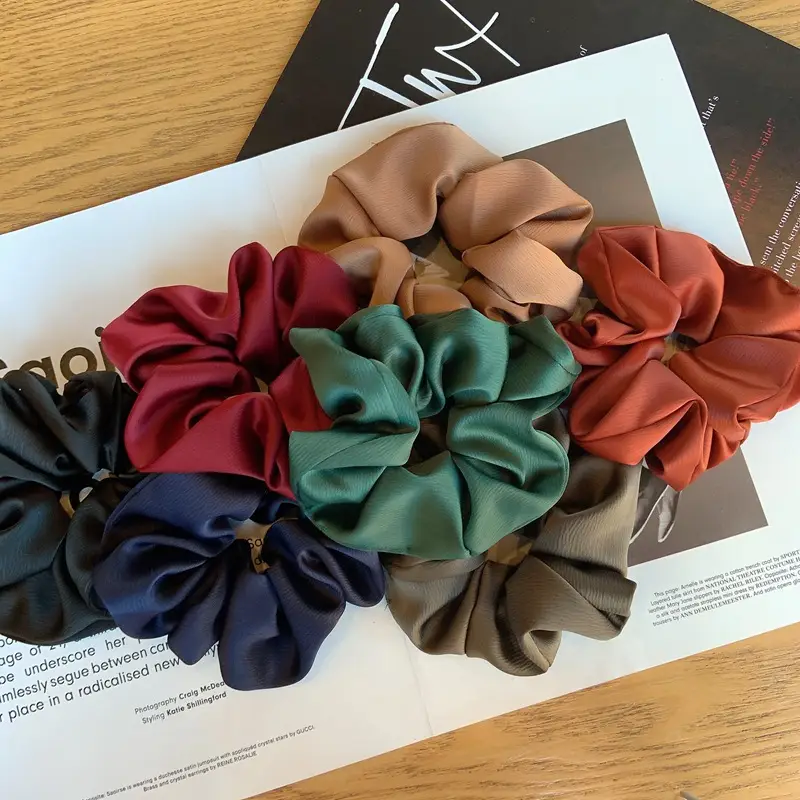 Black Wrinkle Satin Hair Tie for Women - Image 14