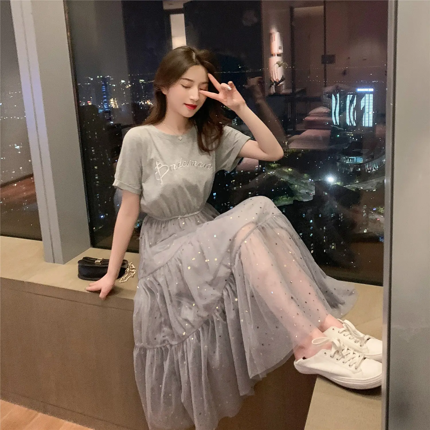 Maternity Dress White Sequined A-Line Skirt - Image 6