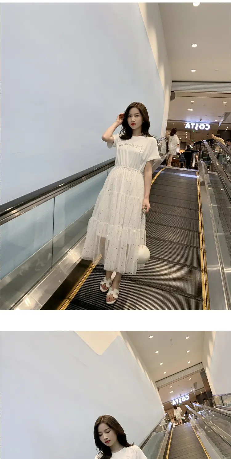 Maternity Dress White Sequined A-Line Skirt — feature 24