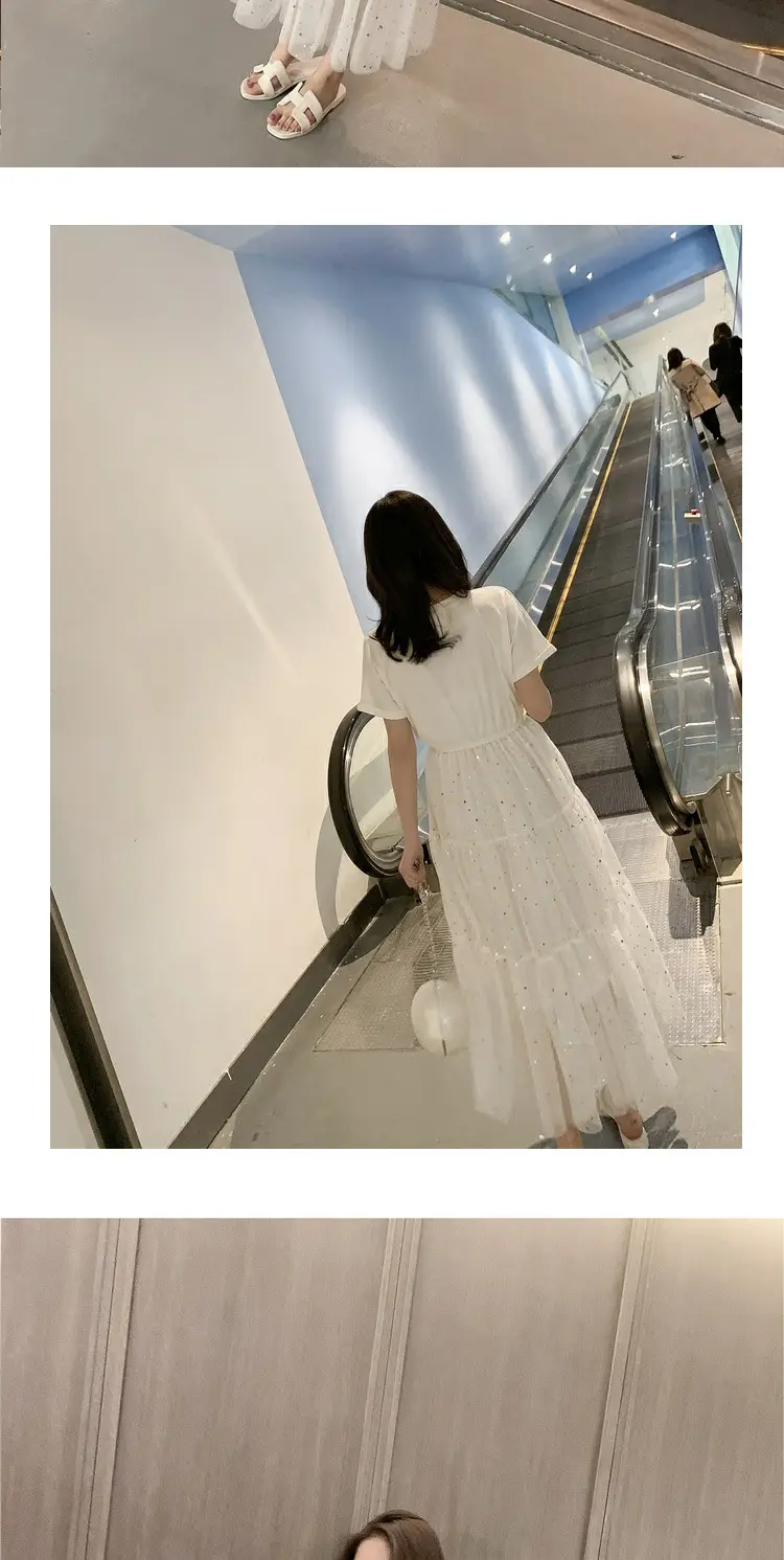 Maternity Dress White Sequined A-Line Skirt — feature 26