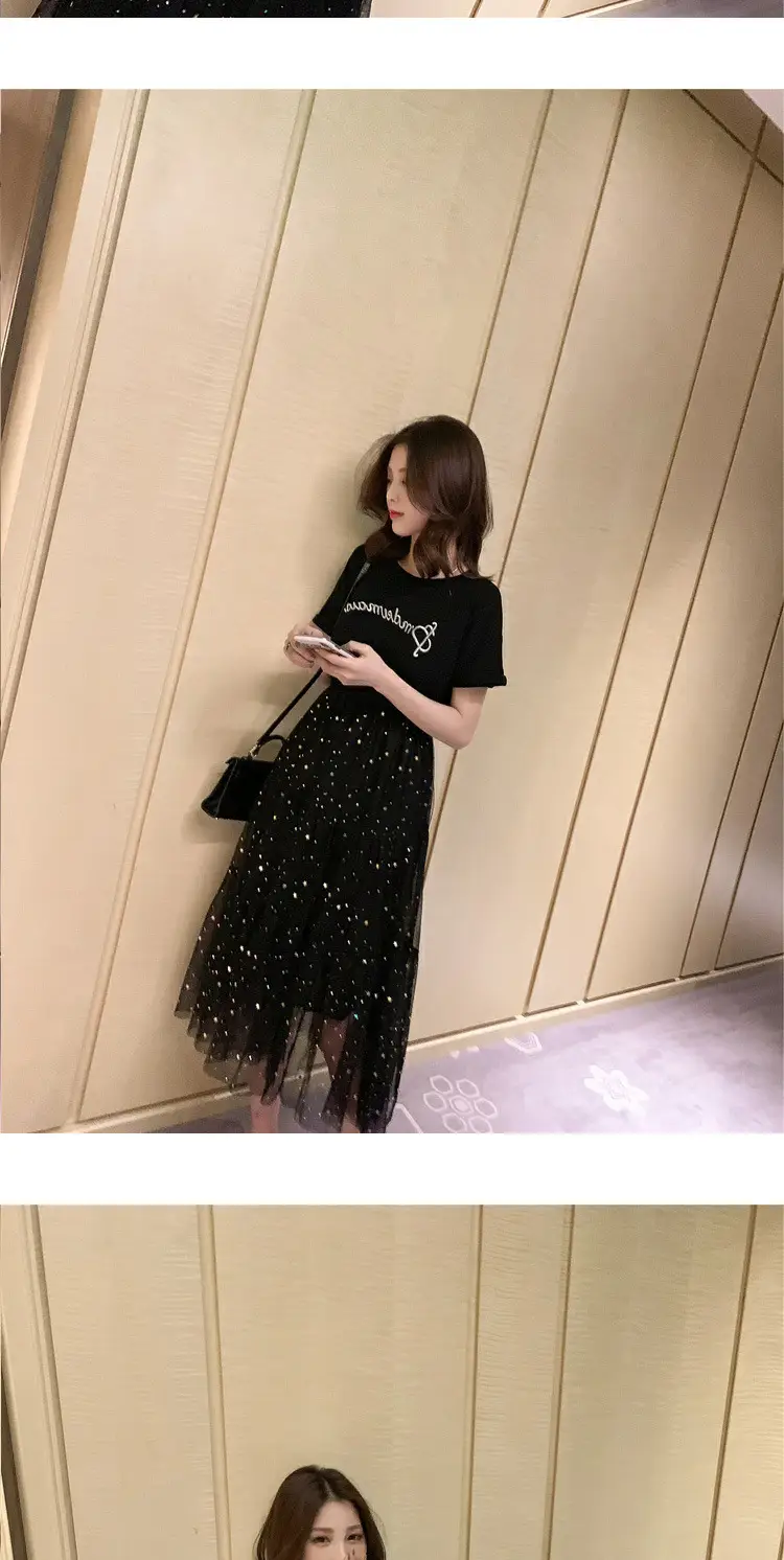 Maternity Dress White Sequined A-Line Skirt — feature 38