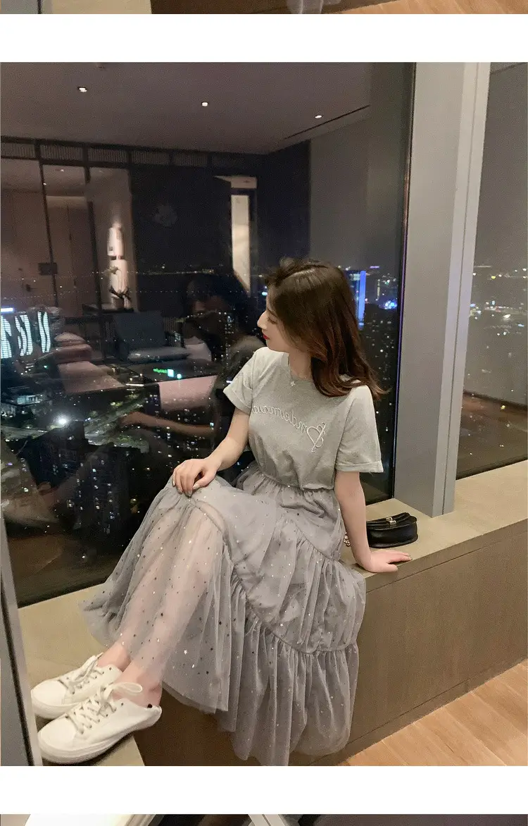 Maternity Dress White Sequined A-Line Skirt — feature 6