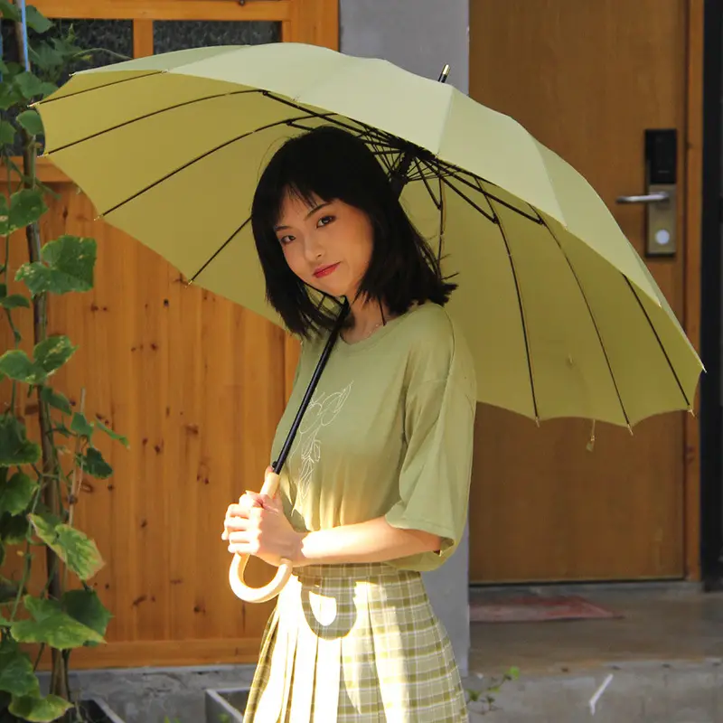 Japanese Style 16-Rib Umbrella Green Long Handle - Image 21