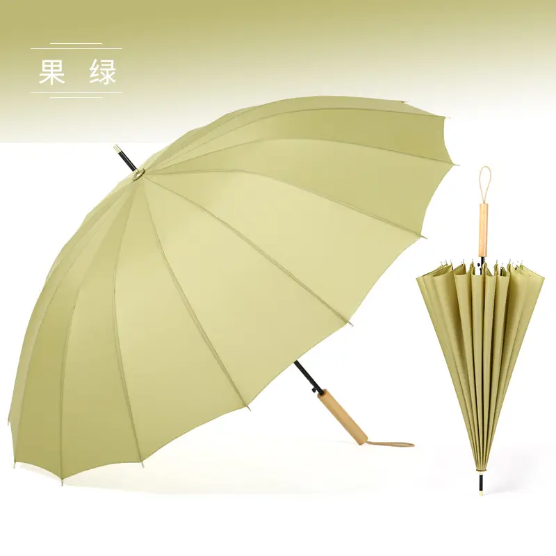 Japanese Style 16-Rib Umbrella Green Long Handle - Image 14