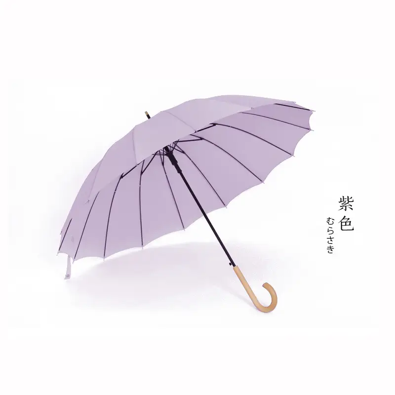Japanese Style 16-Rib Umbrella Green Long Handle - Image 3