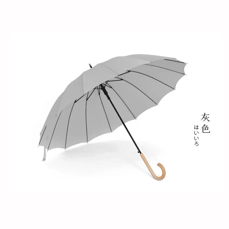Japanese Style 16-Rib Umbrella Green Long Handle - Image 4