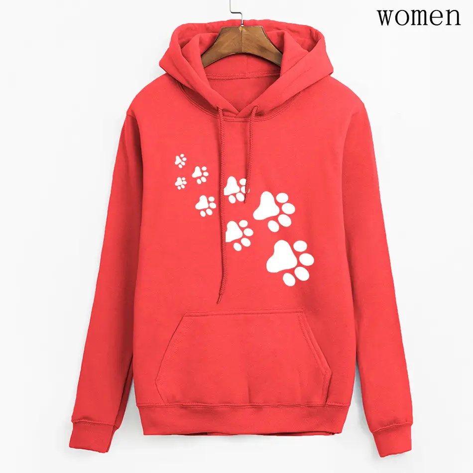 Women Red Paw Print Hoodie 2024 - Image 2
