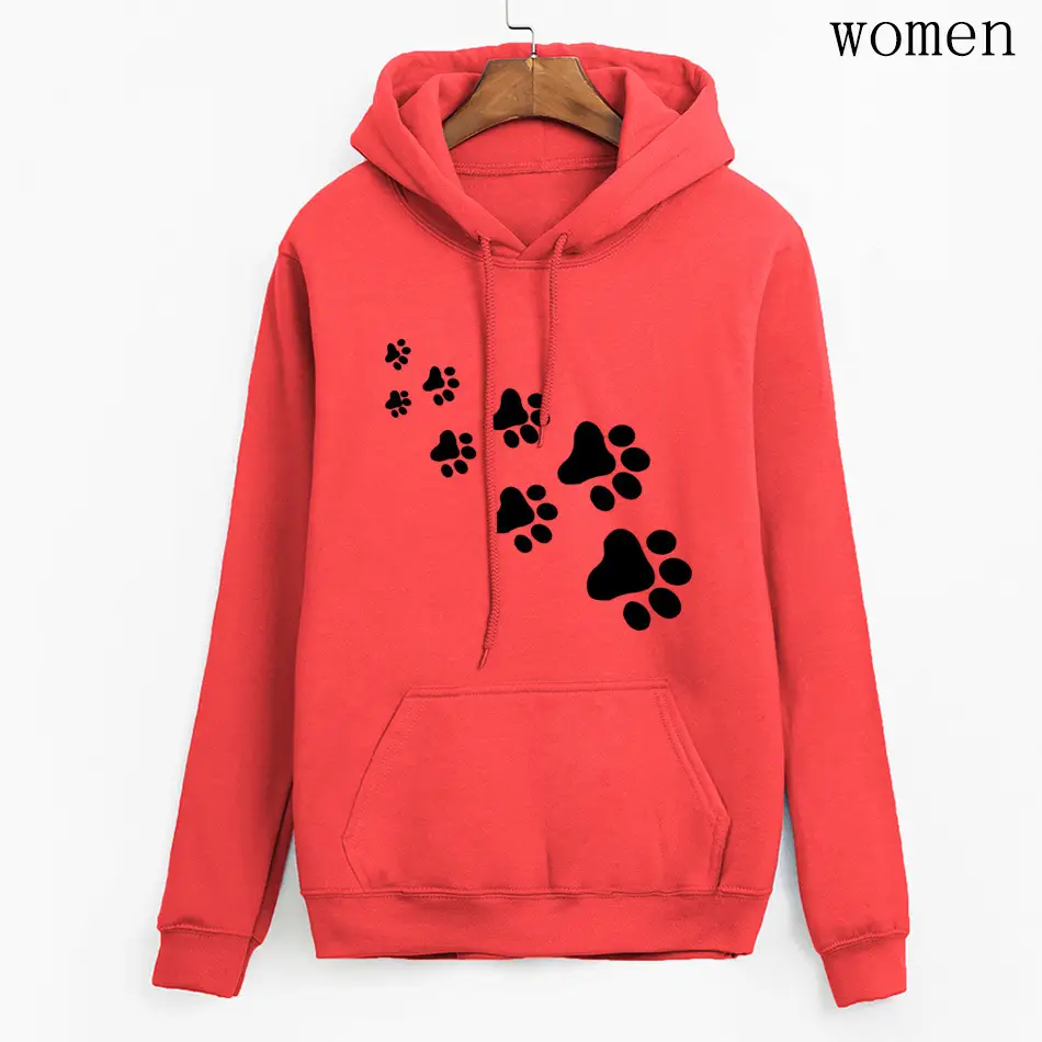 Women Red Paw Print Hoodie 2024 - Image 7