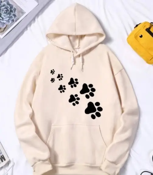 Women Red Paw Print Hoodie 2024 - Image 9